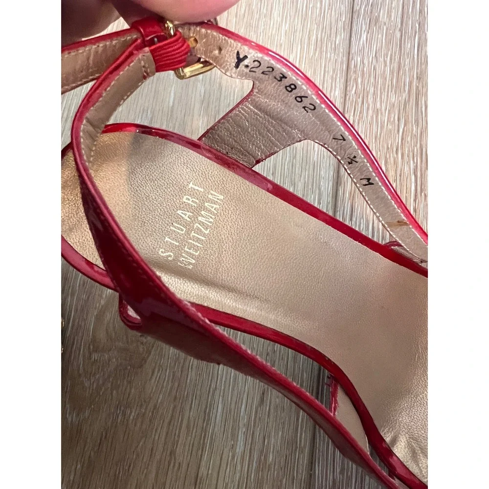 Stuart Weitzman Blenny Platform Heels Womens Size 7.5 Red Slingback Stud‎ Shoes - Picture 5 of 11